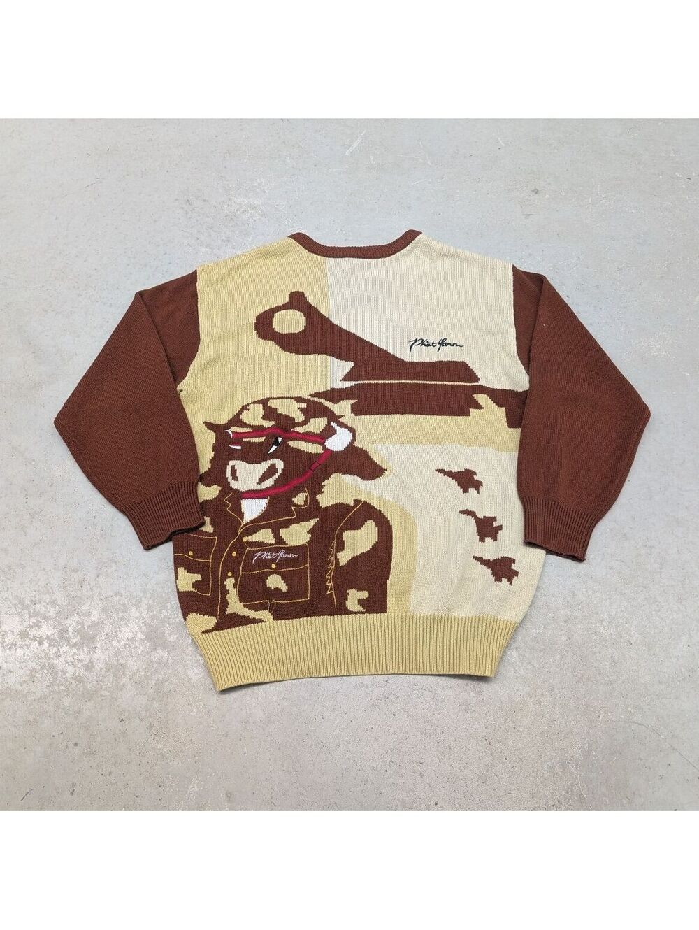 Y2K Phat Farm Army War Cow Brown and Cream Knit Sweater